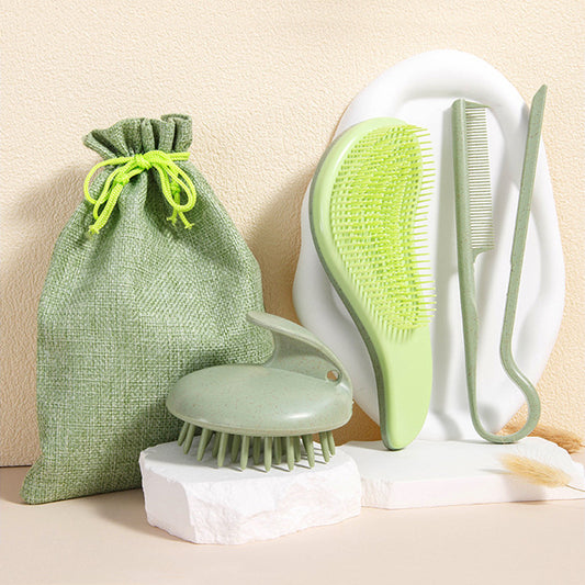 2 Pcs Green Eco-Friendly Wheat Straw Hair Care Set